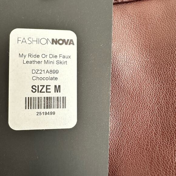 Fashion Nova Faux Leather Chocolate Brown Ride Or Die Mini Skirt | Size Medium - Picture 5 of 5